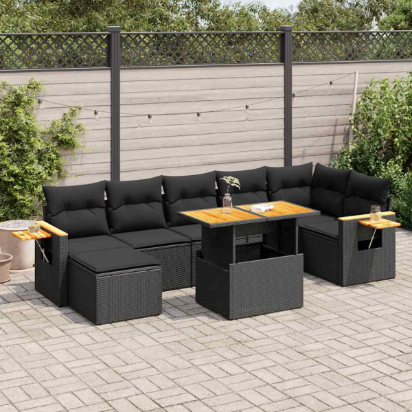 Set sofás jardín y cojines 8 pzas ratán sintético acacia negro Set sofás jardín y cojines 8 pzas ratán sintético acacia negro D
