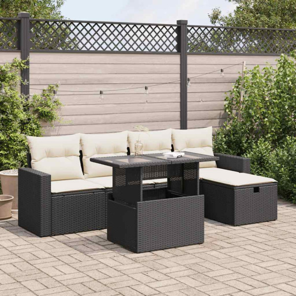 Set de sofás de jardín 6 piezas y cojines ratán sintético negro Set de sofás de jardín 6 piezas y cojines ratán sintético negro D