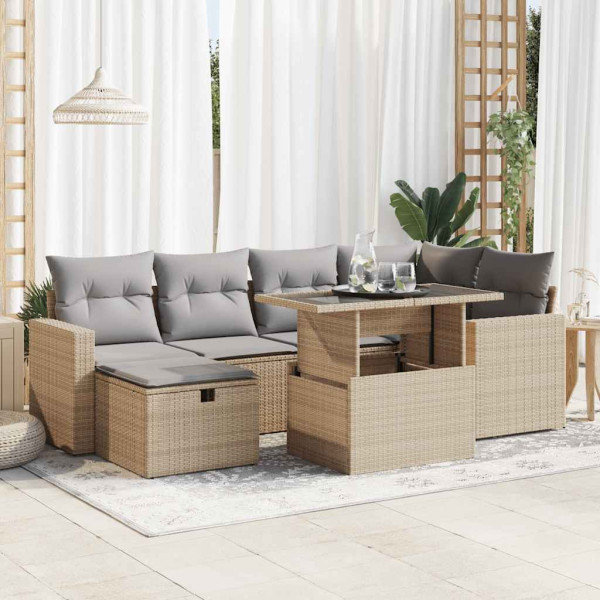 Set sofás de jardín 7 piezas y cojines ratán sintético beige Set sofás de jardín 7 piezas y cojines ratán sintético beige D