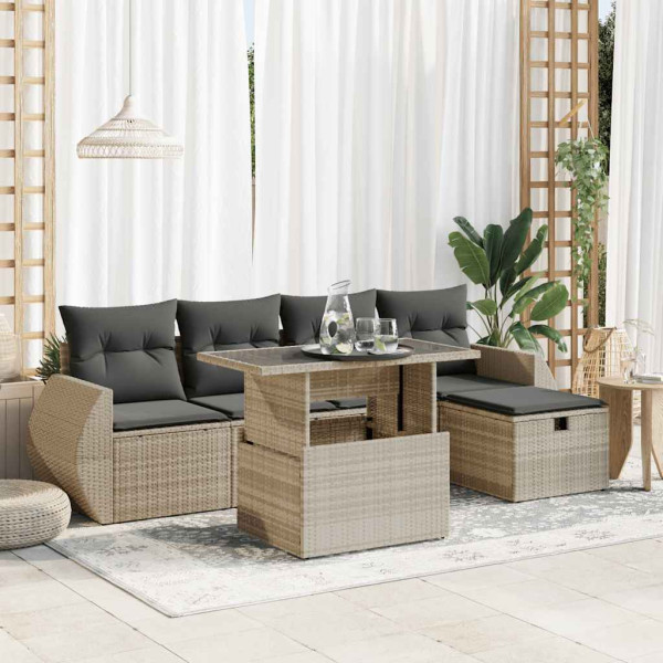 Set de sofás de jardín 6 pzas y cojines ratán sintético gris Set de sofás de jardín 6 pzas y cojines ratán sintético gris D