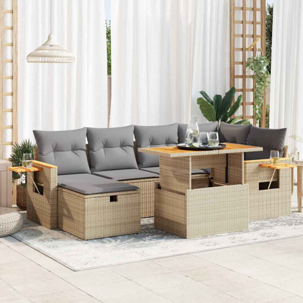 Set de sofás de jardín y cojines 8 piezas ratán sintético beige D