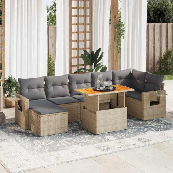 Set de sofás de jardín y cojines 8 piezas ratán sintético beige Set de sofás de jardín y cojines 8 piezas ratán sintético beige D