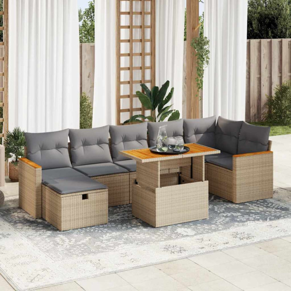 Juego de sofás jardín con cojines 5 pzas ratán sintético beige D