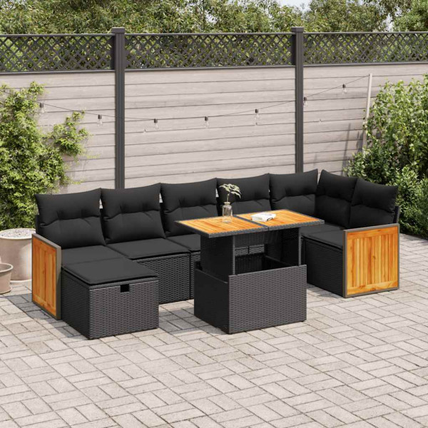 Set de muebles de jardín 5 pzas y cojines ratán sintético negro D