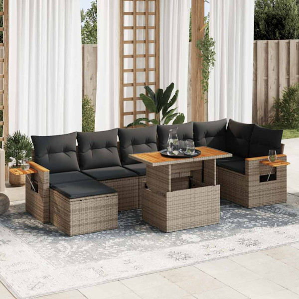 Set sofás jardín y cojines 8 pzas ratán sintético acacia gris Set sofás jardín y cojines 8 pzas ratán sintético acacia gris D