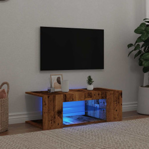 Móvel de TV com luzes LED em madeira envelhecida 90x39x30 cm D