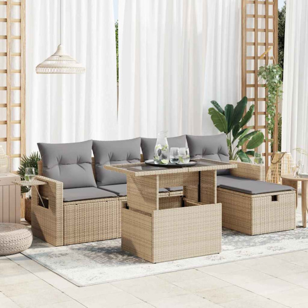 Juego de sofás jardín con cojines 6 pzas ratán sintético beige Juego de sofás jardín con cojines 6 pzas ratán sintético beige D