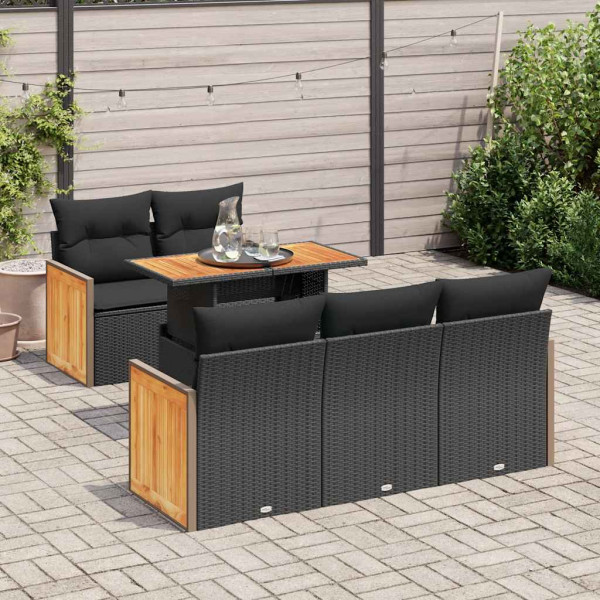 Set sofás jardín y cojines 6 pzas ratán sintético acacia negro Set sofás jardín y cojines 6 pzas ratán sintético acacia negro D