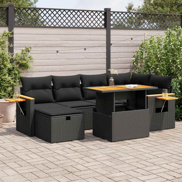 Set de sofás de jardín y cojines 8 piezas ratán sintético negro D