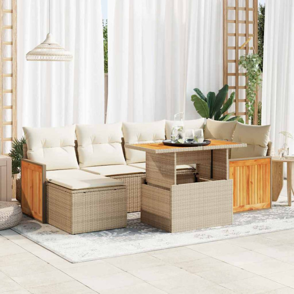 Set sofás jardín y cojines 8 pzas ratán sintético acacia beige Set sofás jardín y cojines 8 pzas ratán sintético acacia beige D