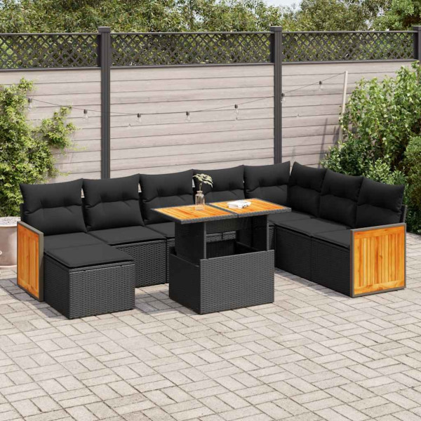 Set sofás jardín y cojines 7 pzas ratán sintético acacia negro Set sofás jardín y cojines 7 pzas ratán sintético acacia negro D