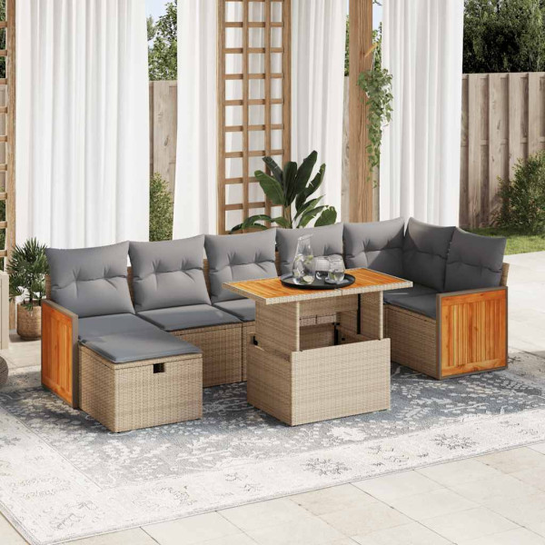 Juego de sofás jardín con cojines 5 pzas ratán sintético beige D