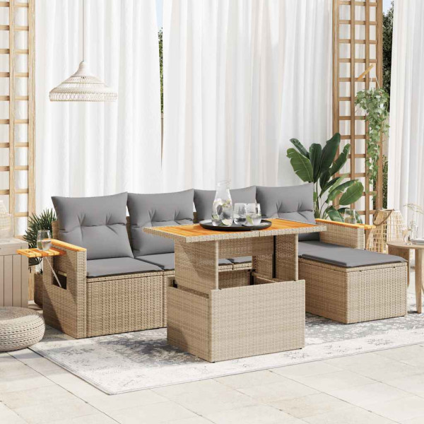 Set sofás jardín y cojines 7 pzas ratán sintético acacia beige Set sofás jardín y cojines 7 pzas ratán sintético acacia beige D