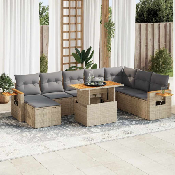 Set sofás jardín y cojines 7 pzas ratán sintético acacia beige Set sofás jardín y cojines 7 pzas ratán sintético acacia beige D