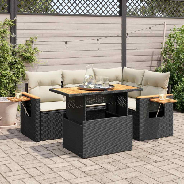 Set sofás jardín y cojines 4 pzas ratán sintético acacia negro D