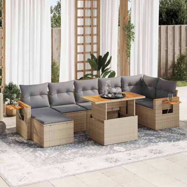 Set sofás jardín y cojines 8 pzas ratán sintético acacia beige Set sofás jardín y cojines 8 pzas ratán sintético acacia beige D
