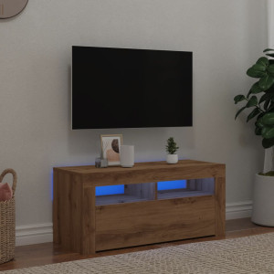 Mueble de TV luces LED madera roble artisan 90x35x40 cm D