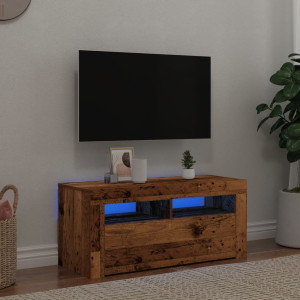 Mueble TV luces LED madera ingeniería envejecida 90x35x40 cm D