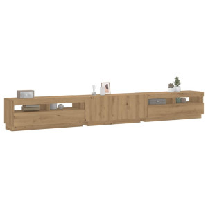 Mueble de TV luces LED madera roble artisan 300x35x40 cm D