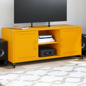 Mueble de TV de acero amarillo mostaza 100.5x39x43.5 cm D