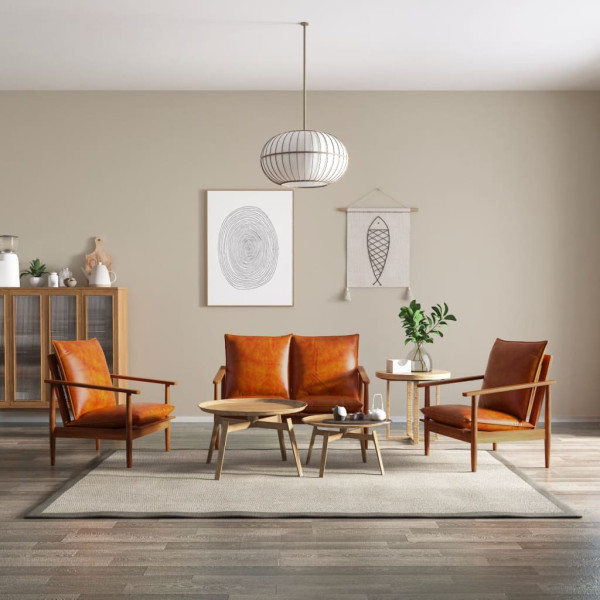 Set de sofás 3 pzas cuero auténtico madera maciza acacia marrón Set de sofás 3 pzas cuero auténtico madera maciza acacia marrón D