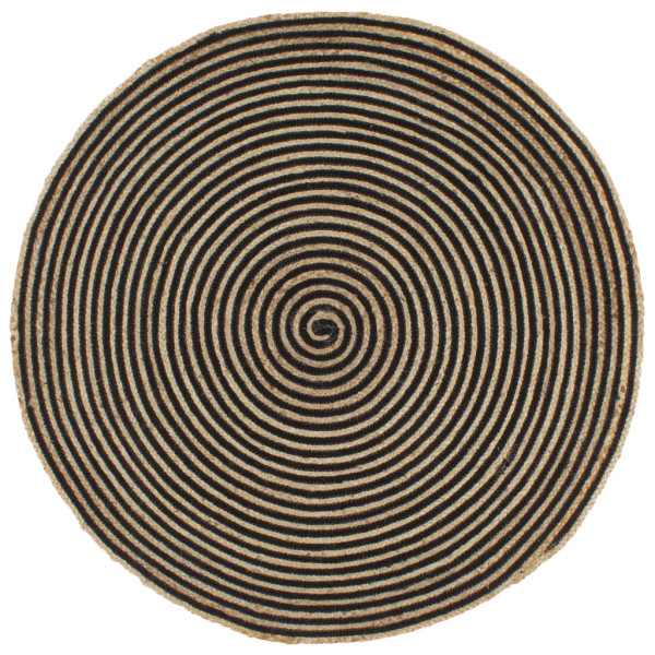 Alfombra de yute tejida a mano diseño espiral negro 120 cm D