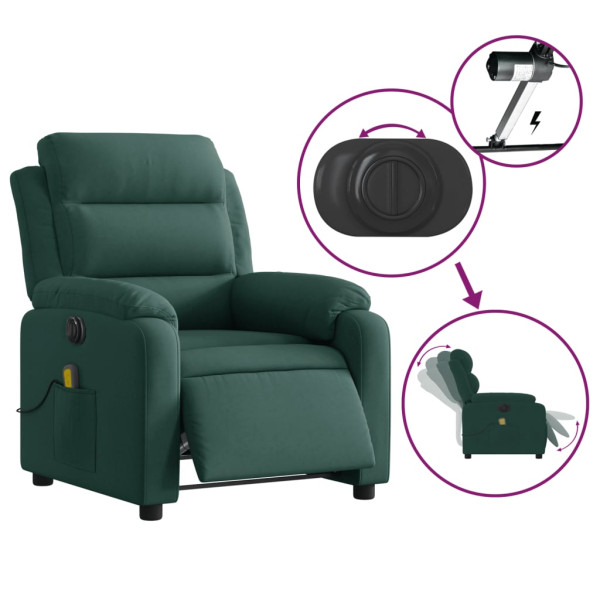 Sillón reclinable de masaje eléctrico terciopelo verde oscuro M 5