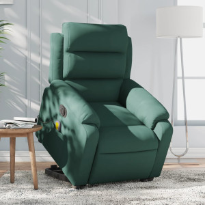 Sillón masaje reclinable elevable terciopelo verde oscuro D