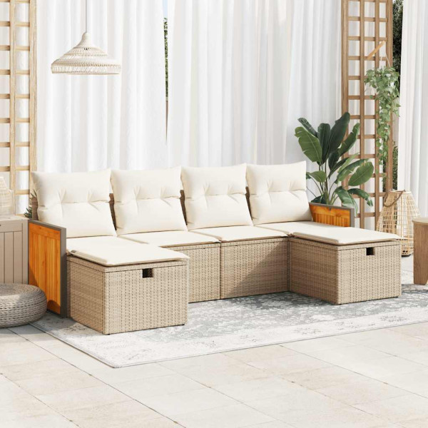 Juego de sofás jardín con cojines 6 pzas ratán sintético beige D