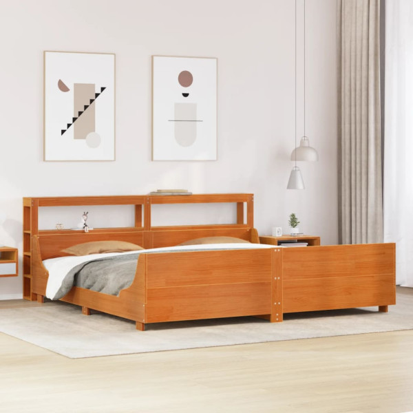 Cama sin colchón madera maciza de pino marrón cera 200x200 cm Cama sin colchón madera maciza de pino marrón cera 200x200 cm D