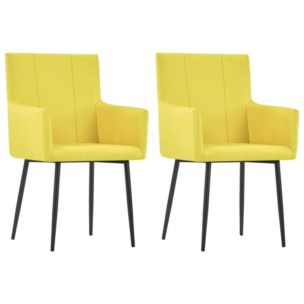 Cadeiras de jantar com apoio de braço 2 unidades de tecido amarelo D