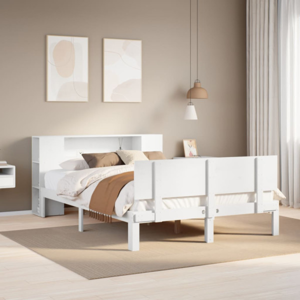 Cama con estantería sin colchón madera maciza blanca 120x200 cm Cama con estantería sin colchón madera maciza blanca 120x200 cm D