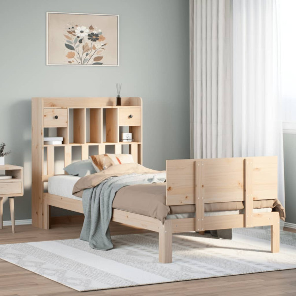 Cama con estantería sin colchón madera maciza de pino 90x200 cm Cama con estantería sin colchón madera maciza de pino 90x200 cm D