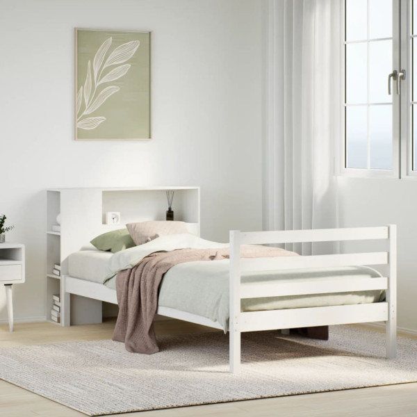 Cama con estantería sin colchón madera maciza blanca 100x200 cm Cama con estantería sin colchón madera maciza blanca 100x200 cm D
