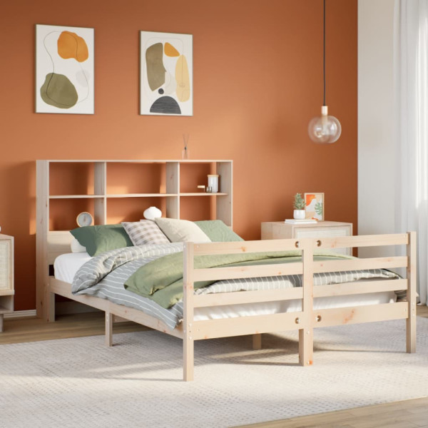 Cama con estantería sin colchón madera maciza de pino 140x200cm Cama con estantería sin colchón madera maciza de pino 140x200cm D