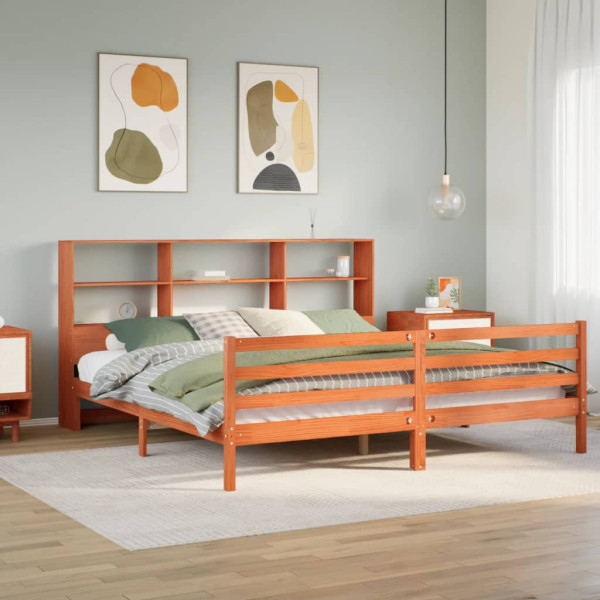 Cama con estantería sin colchón madera maciza marrón 180x200 cm Cama con estantería sin colchón madera maciza marrón 180x200 cm D