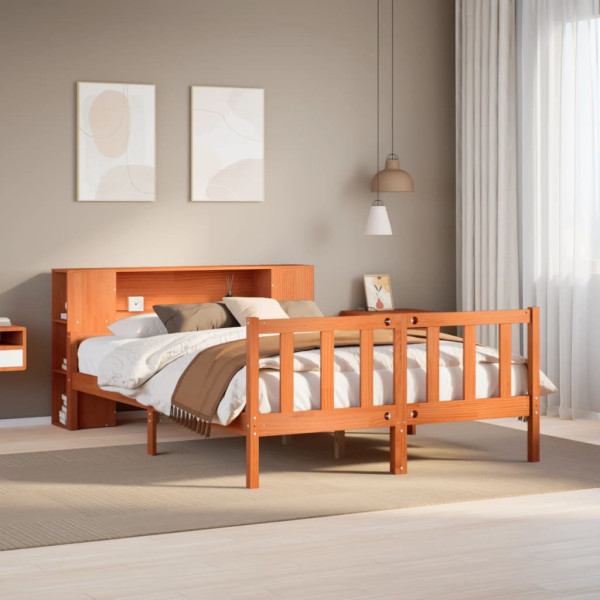 Cama con estantería sin colchón madera maciza marrón 160x200 cm Cama con estantería sin colchón madera maciza marrón 160x200 cm D