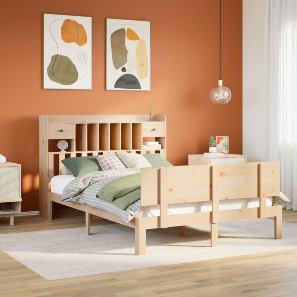 Cama con estantería sin colchón madera maciza de pino 140x190cm Cama con estantería sin colchón madera maciza de pino 140x190cm D