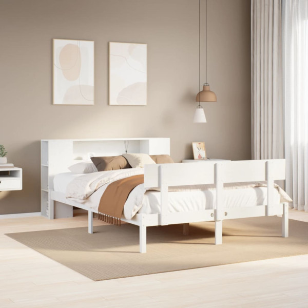 Cama con estantería sin colchón madera maciza blanca 140x200 cm Cama con estantería sin colchón madera maciza blanca 140x200 cm D