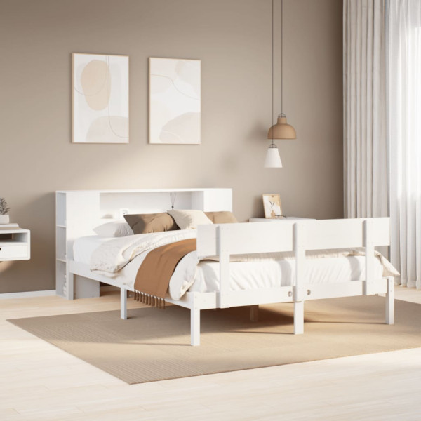 Cama con estantería sin colchón madera maciza blanca 150x200 cm Cama con estantería sin colchón madera maciza blanca 150x200 cm D