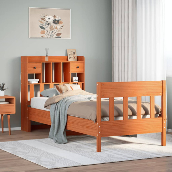 Cama sin colchón madera maciza de pino marrón cera 100x200 cm Cama sin colchón madera maciza de pino marrón cera 100x200 cm D