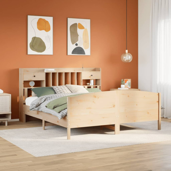 Cama con estantería sin colchón madera maciza de pino 200x200cm Cama con estantería sin colchón madera maciza de pino 200x200cm D