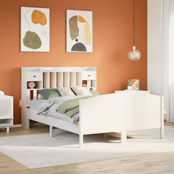 Cama con estantería sin colchón madera maciza blanca 160x200 cm Cama con estantería sin colchón madera maciza blanca 160x200 cm D