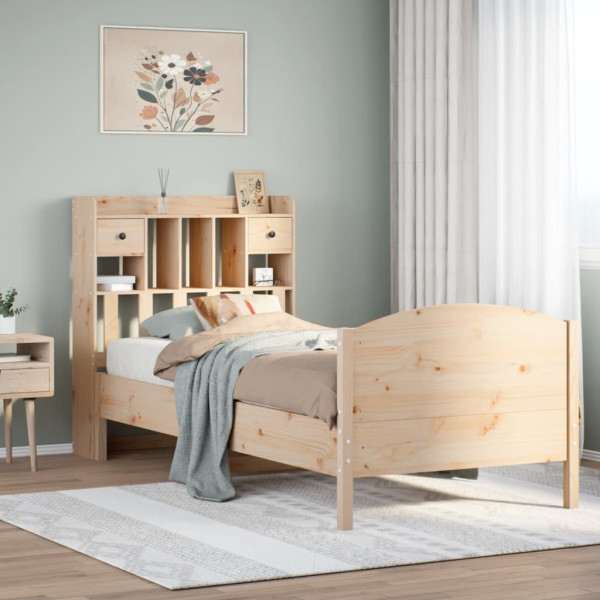 Cama con estantería sin colchón madera maciza de pino 75x190 cm Cama con estantería sin colchón madera maciza de pino 75x190 cm D