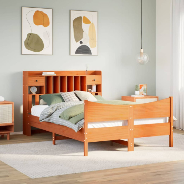 Cama sin colchón madera maciza de pino marrón cera 140x190 cm Cama sin colchón madera maciza de pino marrón cera 140x190 cm D