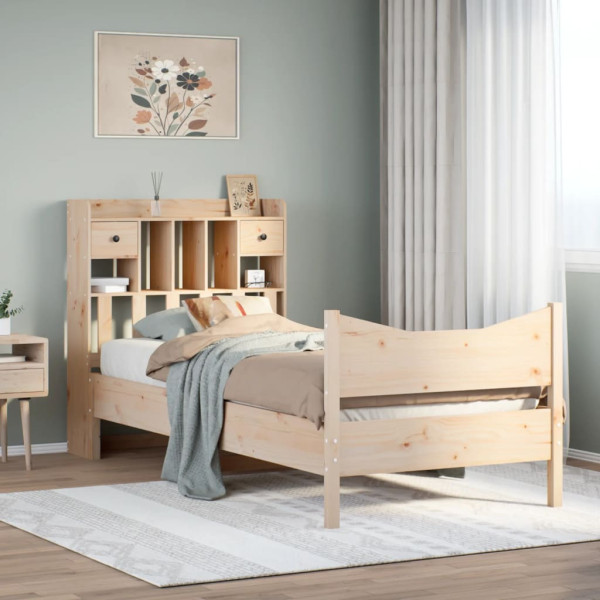 Estructura de cama sin colchón madera maciza pino 75x190 cm Estructura de cama sin colchón madera maciza pino 75x190 cm D