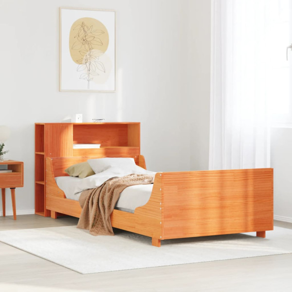 Estructura de cama sin colchón madera maciza marrón 75x190 cm Estructura de cama sin colchón madera maciza marrón 75x190 cm D