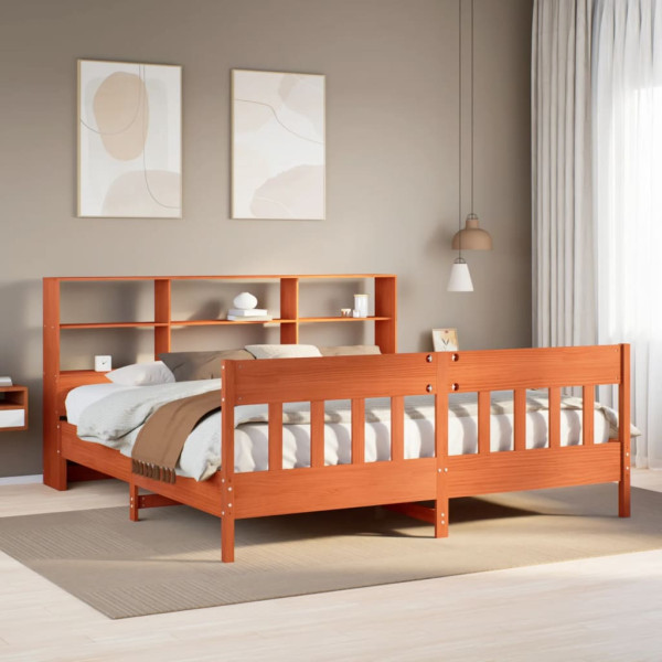 Cama sin colchón madera maciza de pino marrón cera 180x200 cm Cama sin colchón madera maciza de pino marrón cera 180x200 cm D
