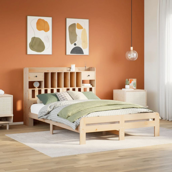 Cama con estantería sin colchón madera maciza de pino 150x200cm Cama con estantería sin colchón madera maciza de pino 150x200cm D