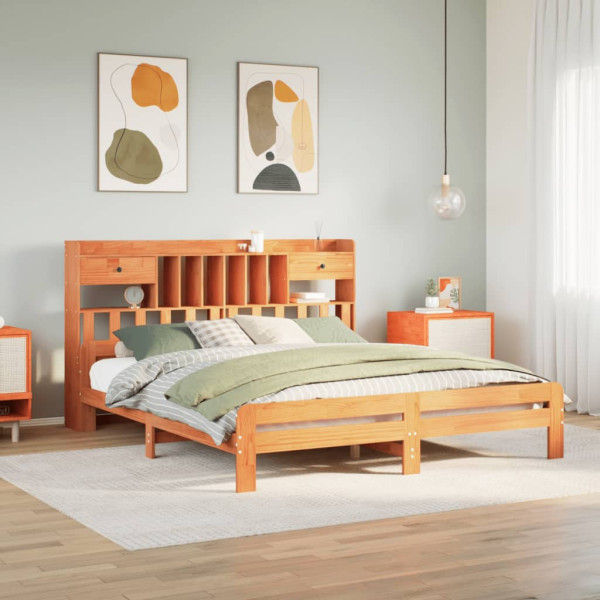 Cama con estantería sin colchón madera maciza marrón 200x200 cm D